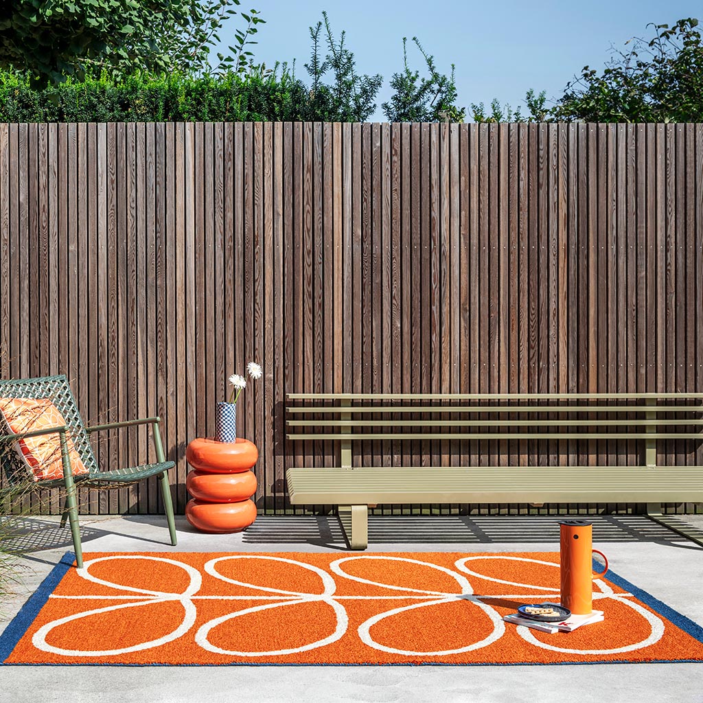 Linear stem oranje outdoor tapijt | Maat: 140 × 200 cm