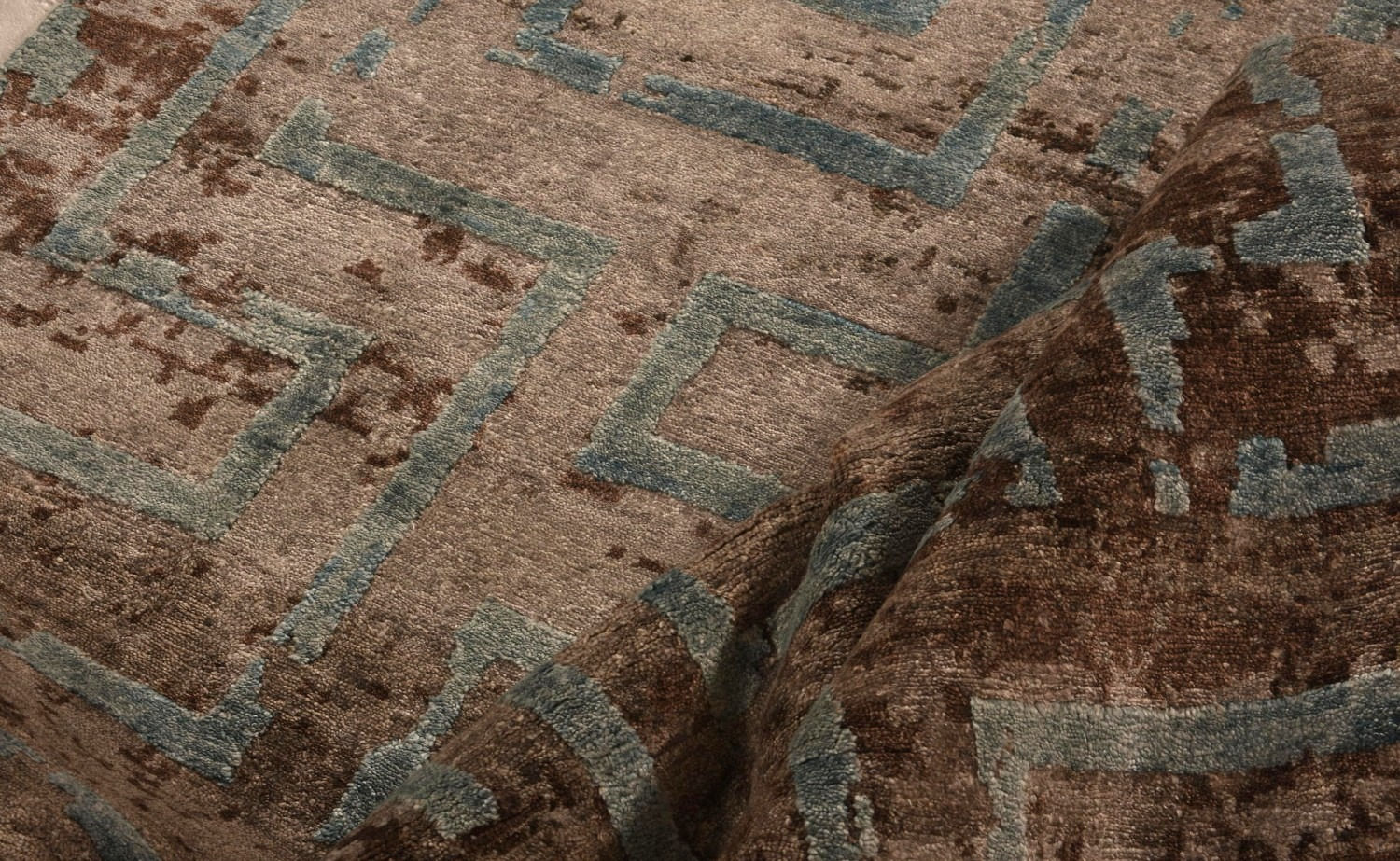 Handgeknoopt bamboe zijde abstract Indiaas tapijt