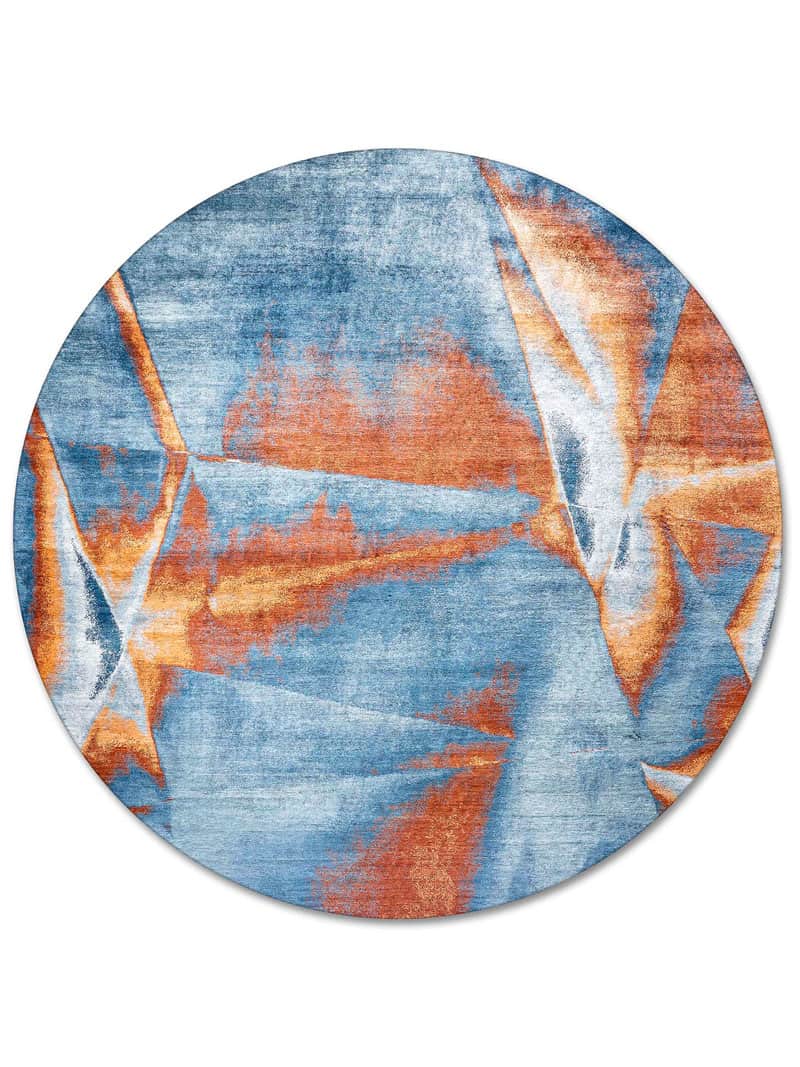 Rond Cyan handgeknoopt tapijt