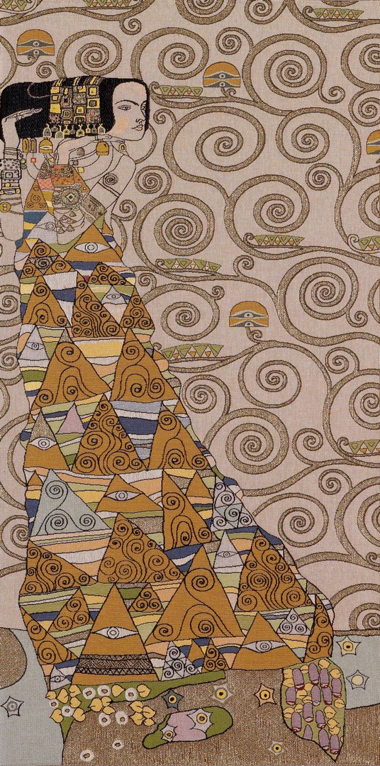 The Lady van Klimt beige linker wandtapijt | Maat: 75 × 150 cm