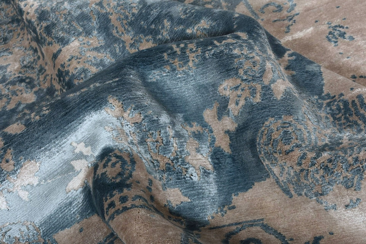 Handgeknoopt bamboe zijde blauw vloerkleed