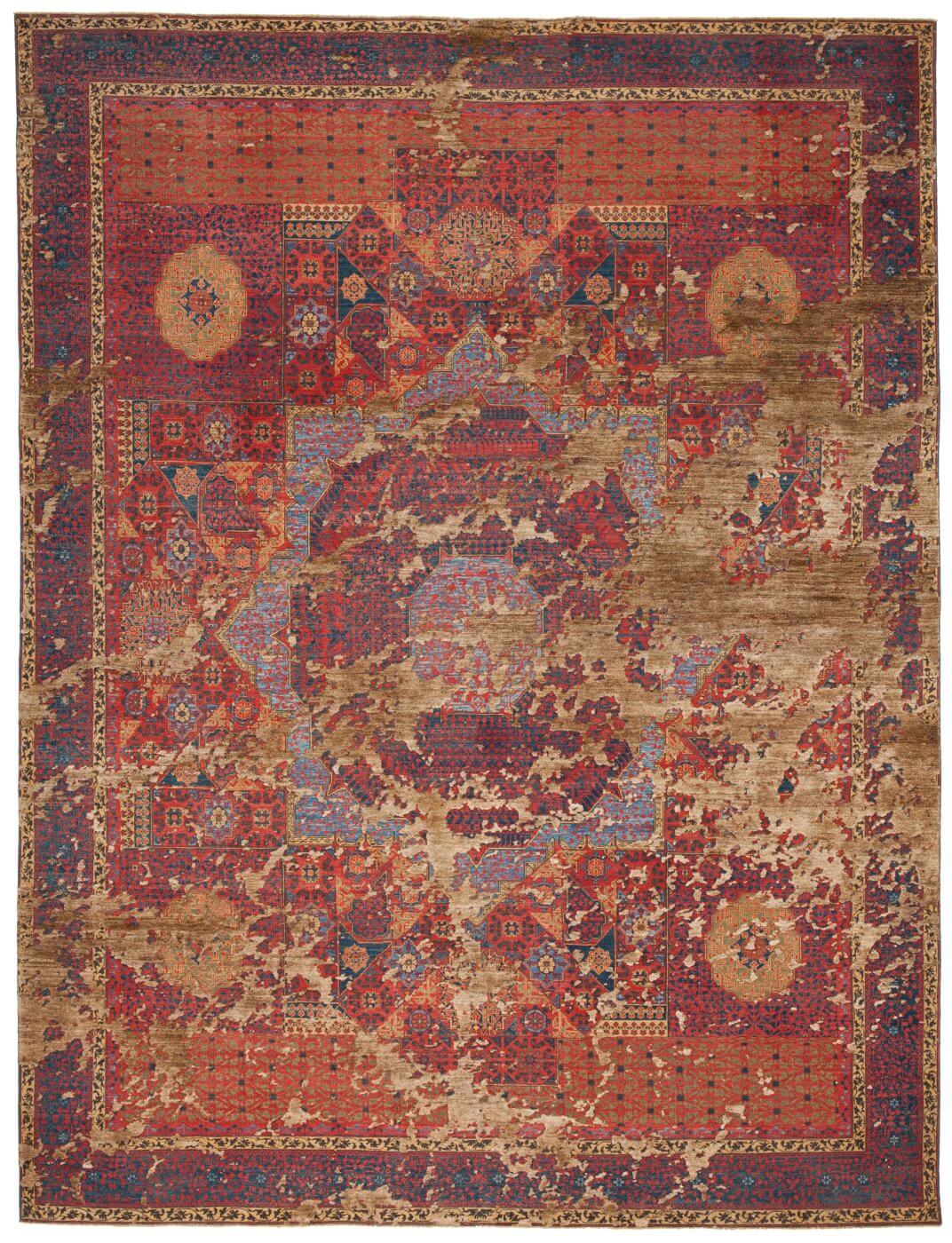 Mamluk columbus sky rood bruin zijde vloerkleed