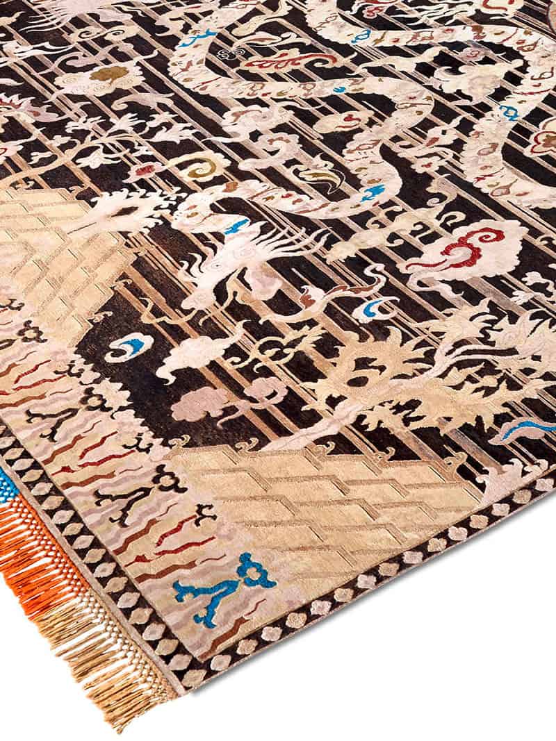 Dragon zwart / goud handgeknoopt tapijt | Maat: 140 × 210 cm