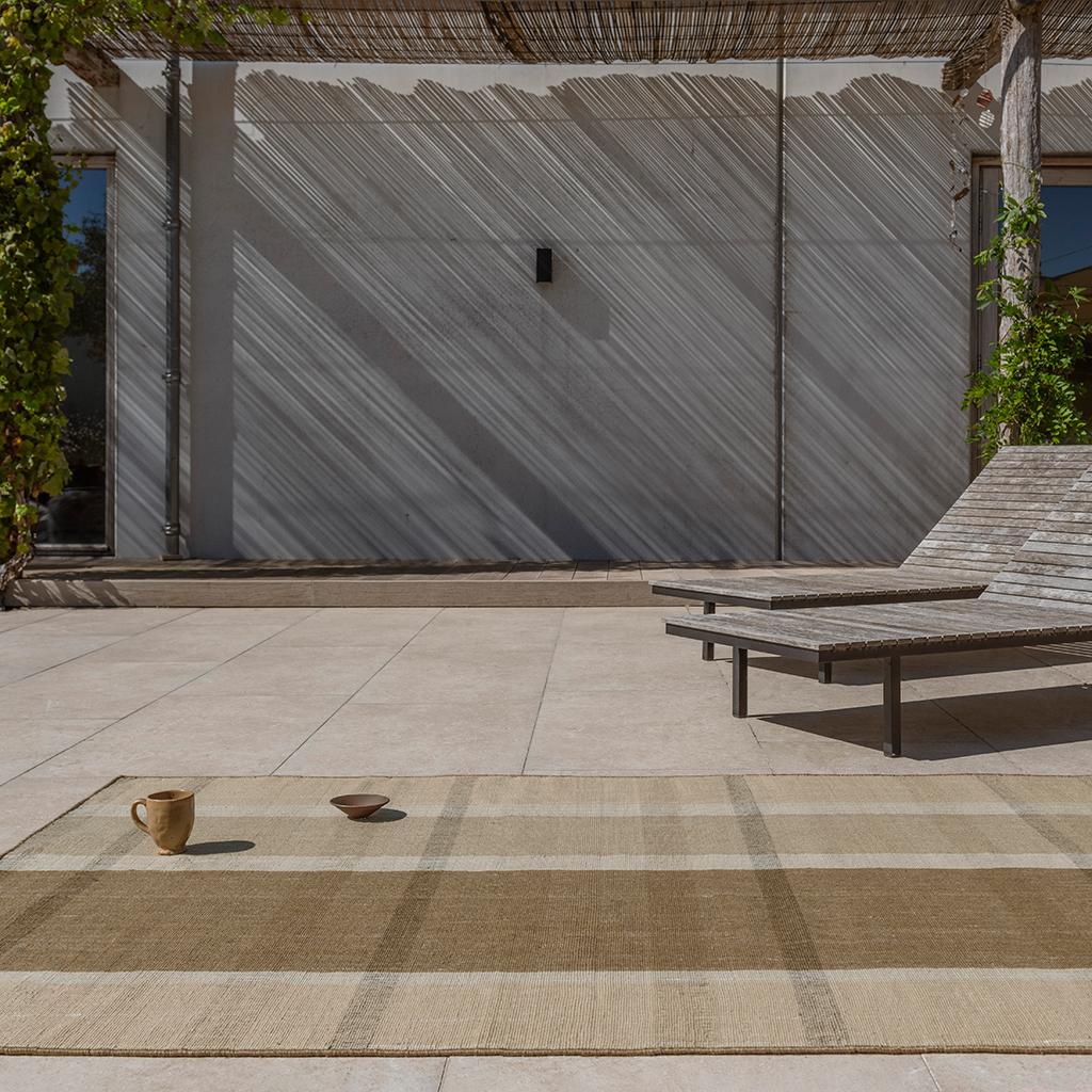 Zona cashew blok streep outdoor tapijt | Maat: 140 × 200 cm