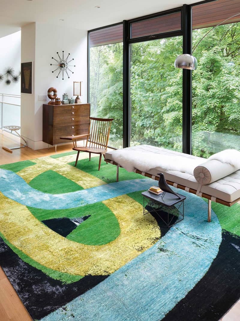 Original groen / geel handgeweven vloerkleed | Maat: 122 × 183 cm