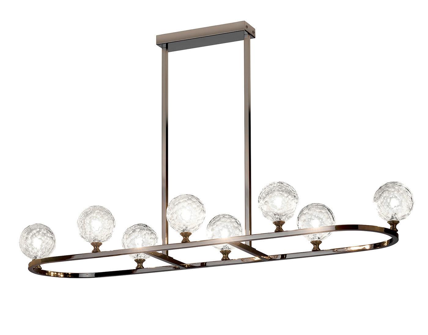 Zwart Nikkel Kroonluchter met Honing Pyrex Bollen