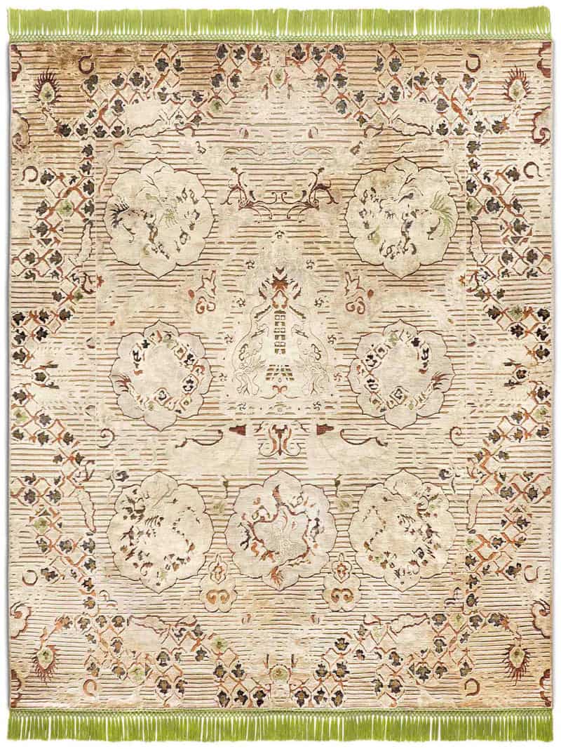 Dragon groen / beige handgeknoopt tapijt | Maat: 140 × 210 cm