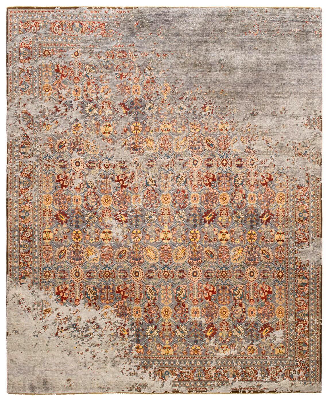 Tabriz canal raved grijs donkergrijs zijde tapijt | Maat: 300 × 400 cm