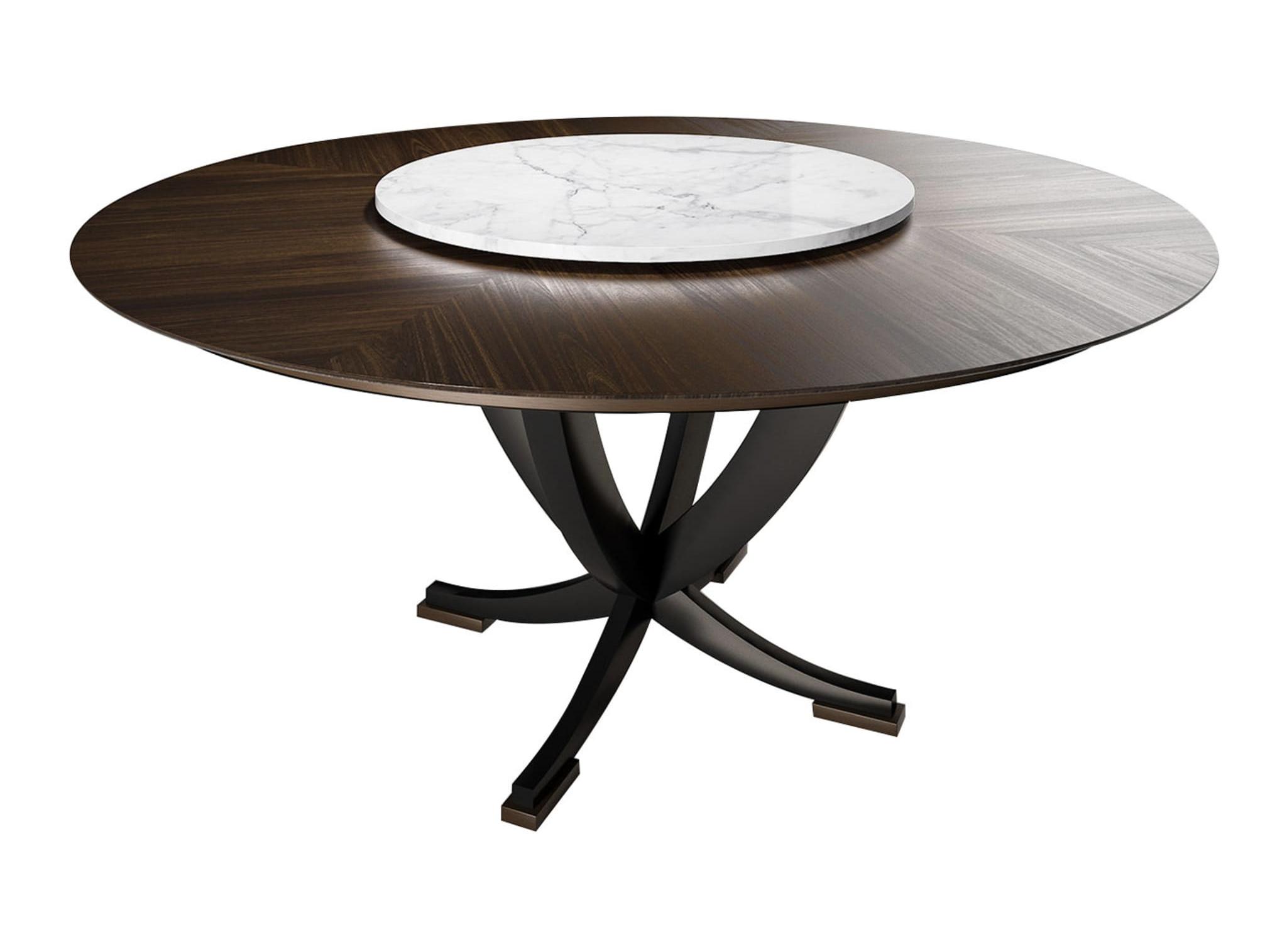 Hout en marmer ronde eettafel | Configuratie: Met draaiplateau | Afmetingen: Ø 160 cm Hout en marmer ronde eettafel | Configuratie: Met draaiplateau | Afmetingen: Ø 160 cm