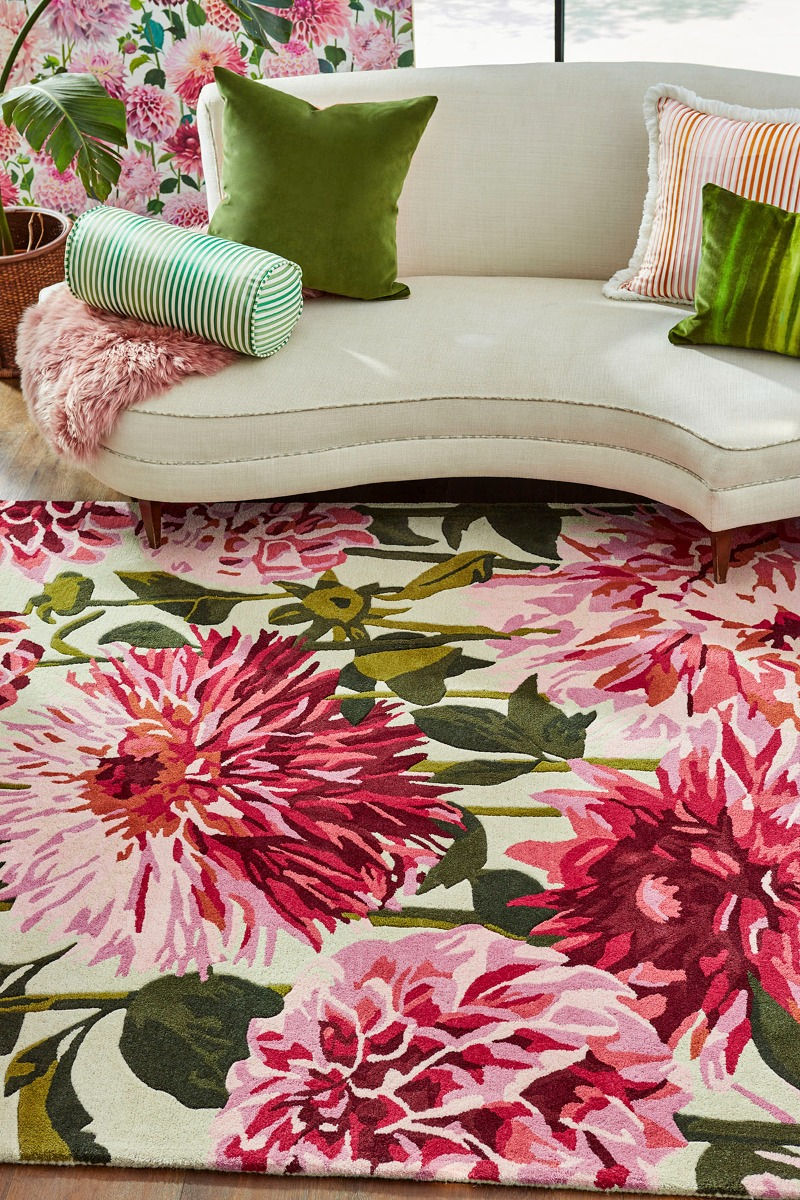 Dahlia fuchsia/palm tapijt | Maat: 250 × 350 cm