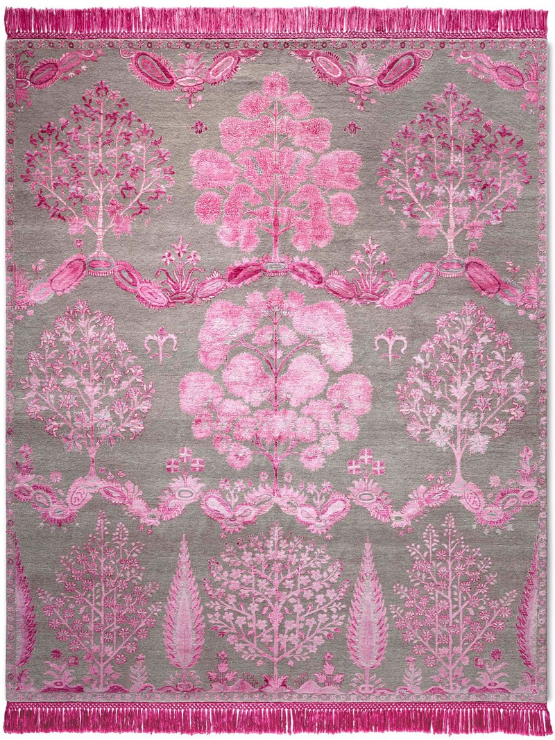 Mughal roze handgemaakte luxe vloerkleed