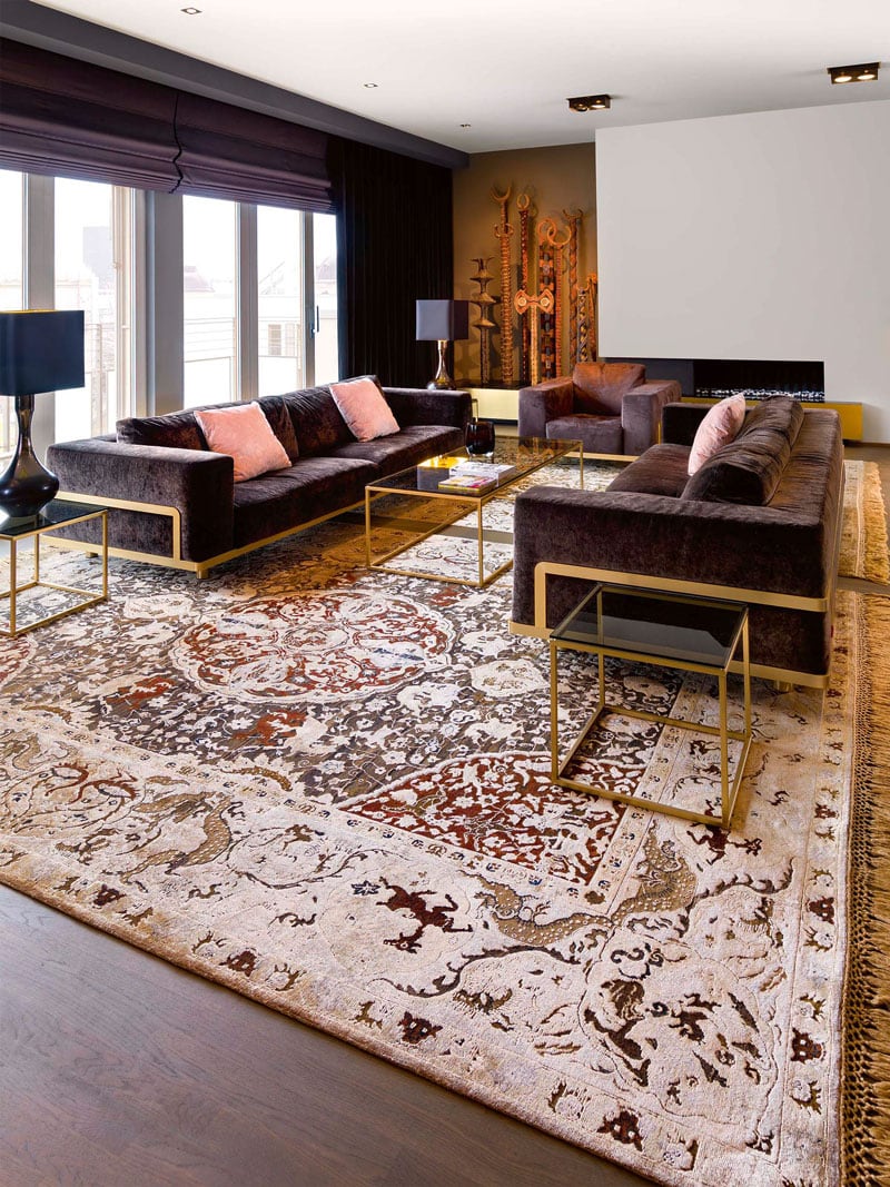 Gold luxe handgeknoopt vloerkleed