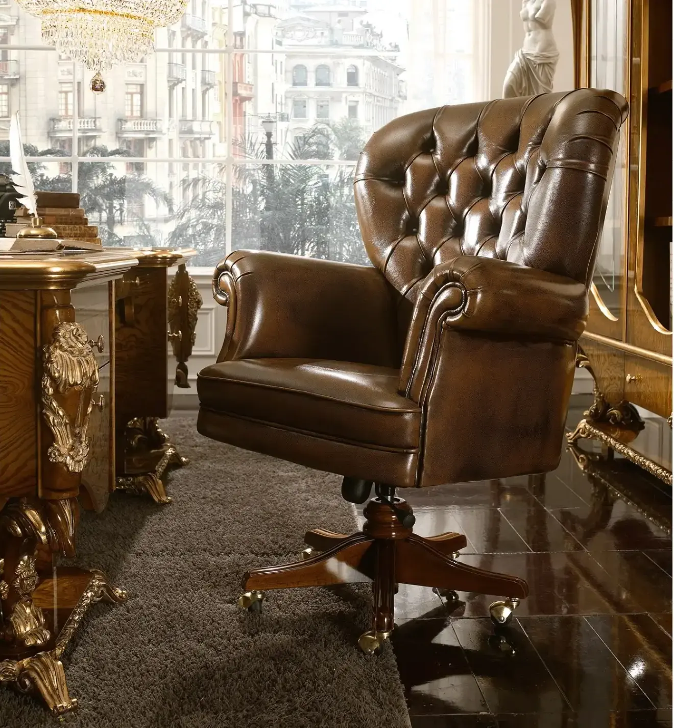 Dolcevita leren fauteuil met 5-spaaks draaivoet