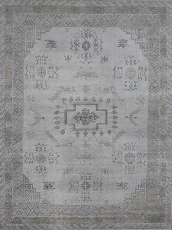Khotan handgeknoopt wol grijs vloerkleed