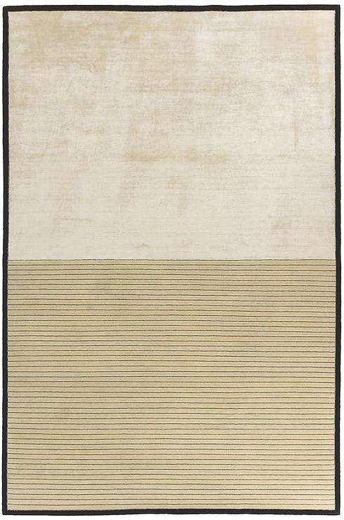 Handgeknoopt beige gestreept wol & viscose vloerkleed