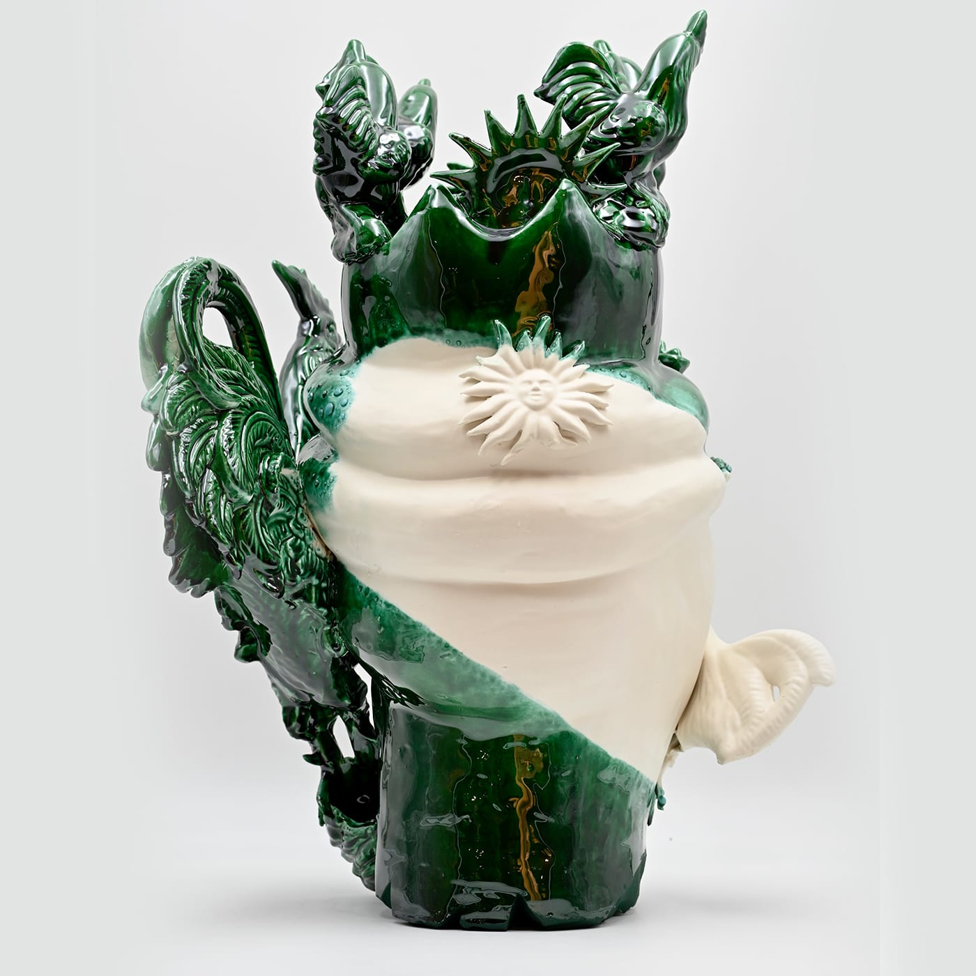 Groen-witte Moor's Head unieke sculptuur
