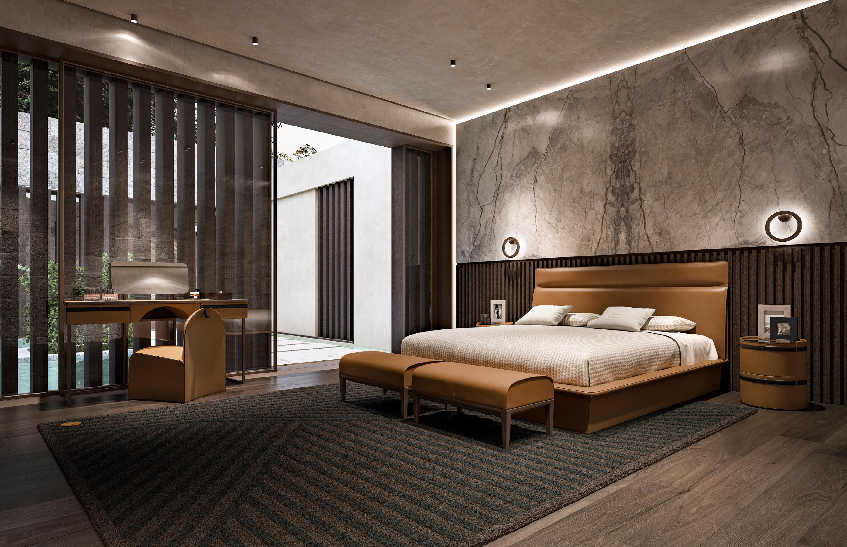 Modern leren bed met hoofdbord | Matrasmaat: 180 × 200 cm