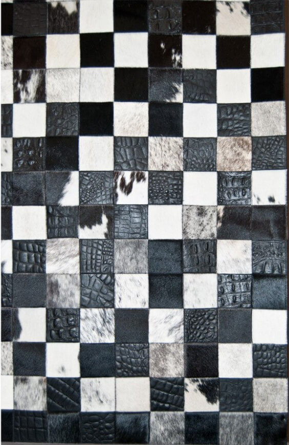 Mozaïek zwart & wit koeienhuid tapijt | Maat: 160 × 220 cm