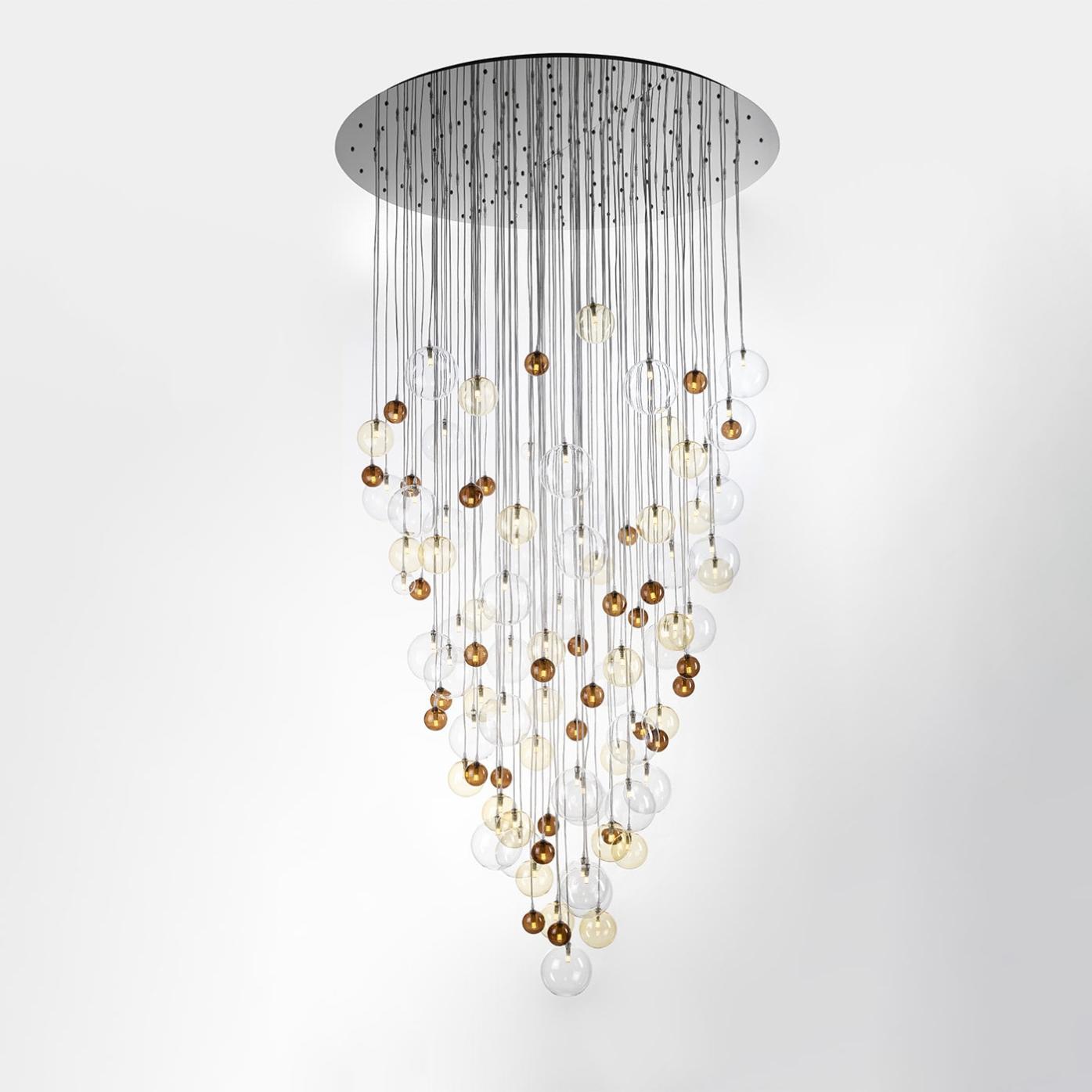Moderne Cascading Kroonluchter met Meerkleurige Glazen Bollen