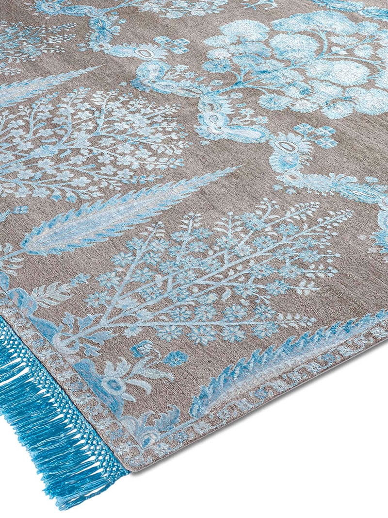 Mughal blauw / grijs handgemaakte luxe vloerkleed