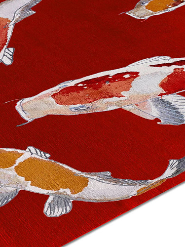 Fish Red luxe handgeknoopt vloerkleed