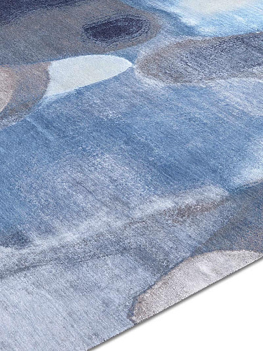 Blauw / grijs handgemaakte luxe vloerkleed