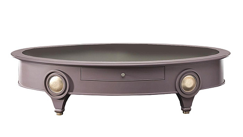 Laag ovaal salontafel met gerookt spiegelblad