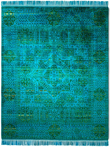 Electric blauw / groen luxe vloerkleed