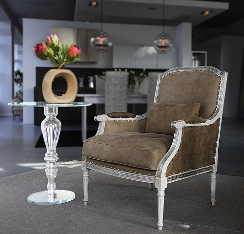 Gestoffeerde fauteuil in grijs leer