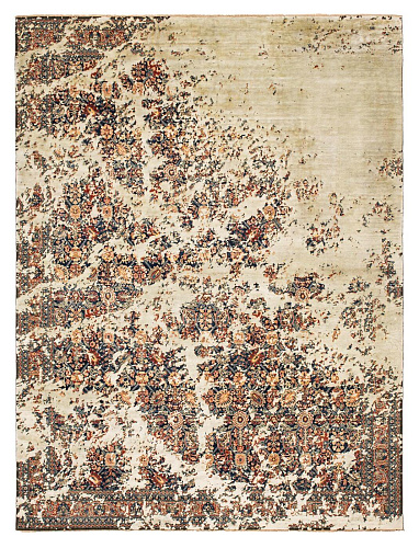 Tabriz canal sky rocked marineblauw zilvergrijs zijde tapijt