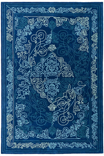One-stroke blauw handgeweven vloerkleed
