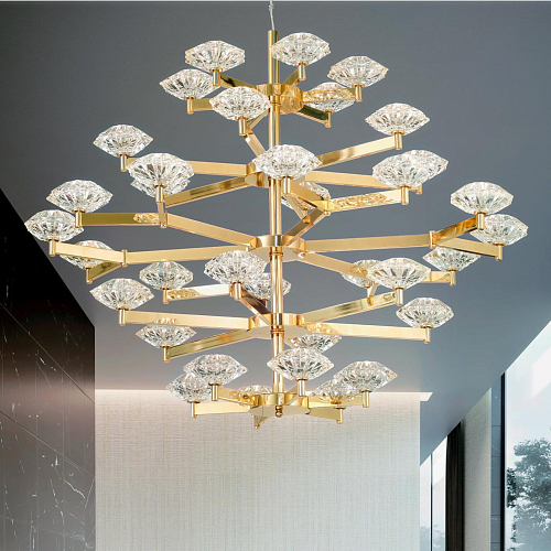 Art Deco Gouden Kristallen Kroonluchter