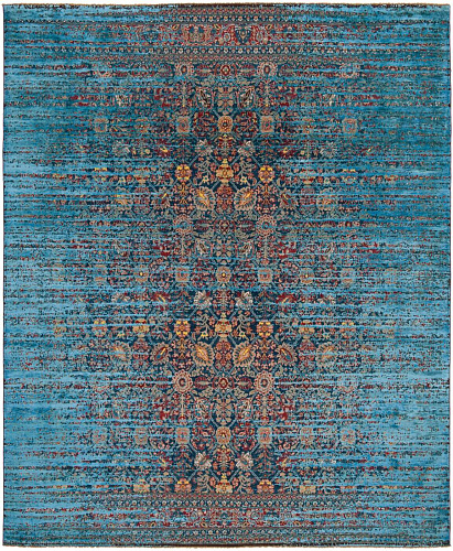 Tabriz canal stomped marineblauw blauw zijde tapijt