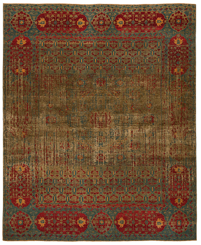 Mamluk kensington double vendetta blauw mehndi zijde vloerkleed