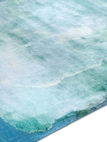 Mono turquoise luxe handgeknoopt vloerkleed