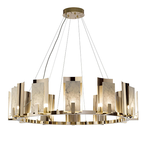 Carrara Marmer Ronde Kroonluchter in Gouden Afwerking