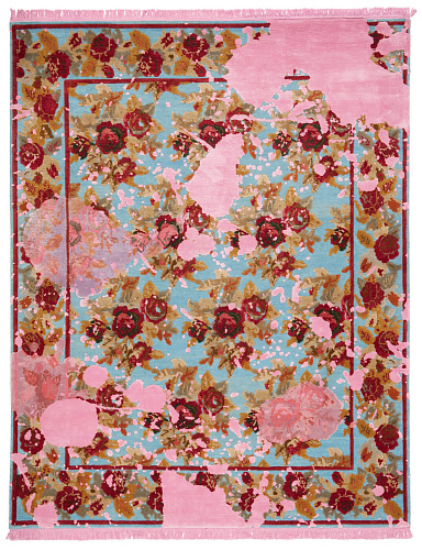 Karabagh splashed blauw roze vloerkleed
