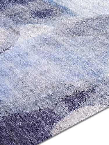 Blauw / grijs handgemaakte luxe vloerkleed