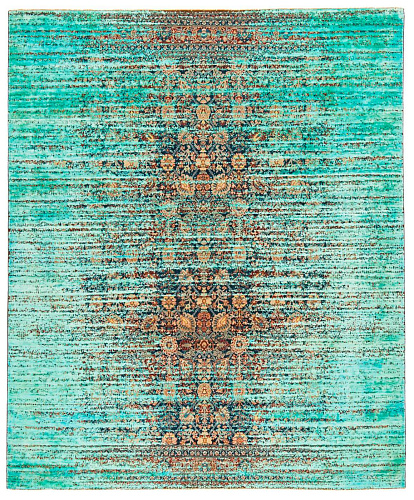 Tabriz canal stomped marineblauw neonphirozi zijde vloerkleed