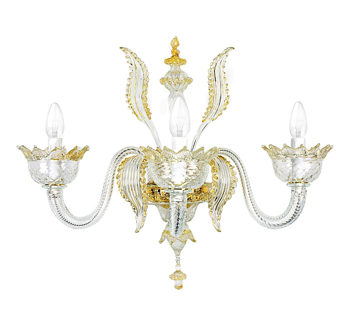 Murano Glas 3-Lichts Wandlamp met Gouden Details