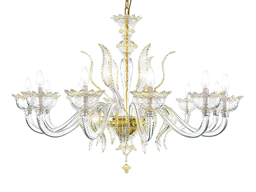 Elegante 12-Lichts Murano Kroonluchter in 24K Goud Afwerking