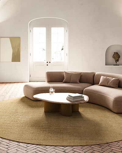 Rond goud bamboe zijde tapijt