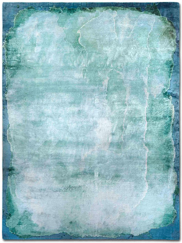 Mono turquoise luxe handgeknoopt vloerkleed