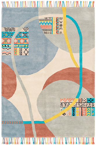 Playful Orbits Blue handgemaakt vloerkleed