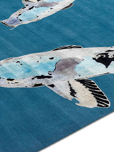 Fish Blue on Turquoise luxe handgeknoopt vloerkleed