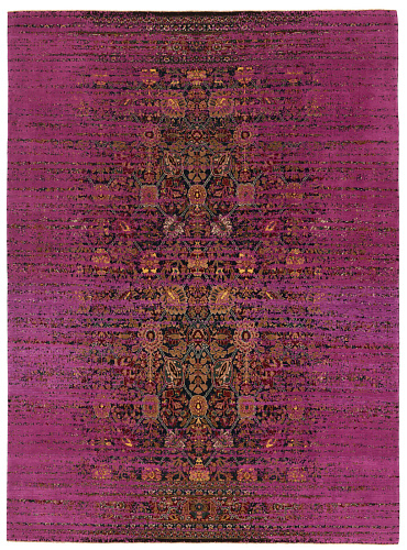 Tabriz canal stomped marineblauw neonroze katoen vloerkleed