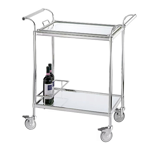 Rechthoekige verzilverde trolley met afneembaar dienblad