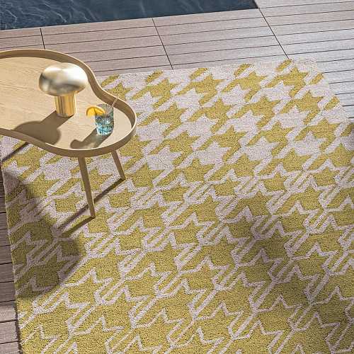 Houndstooth mosterd outdoor vloerkleed