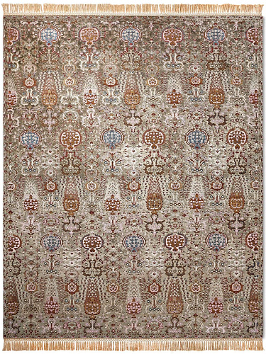 Isfahan grijs / groen handgemaakte luxe vloerkleed