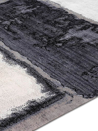 Zilver / zwart handgemaakte luxe vloerkleed